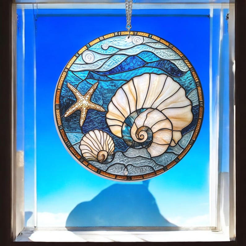 stained glass seashell suncatcher   ocean window decor 1747281653549.jpg