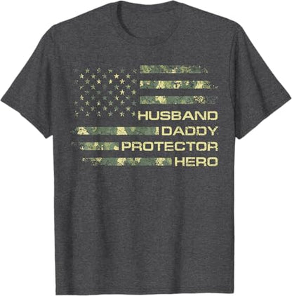 husband daddy protector hero fathers day camo american flag t shirt 1747624972020.jpg