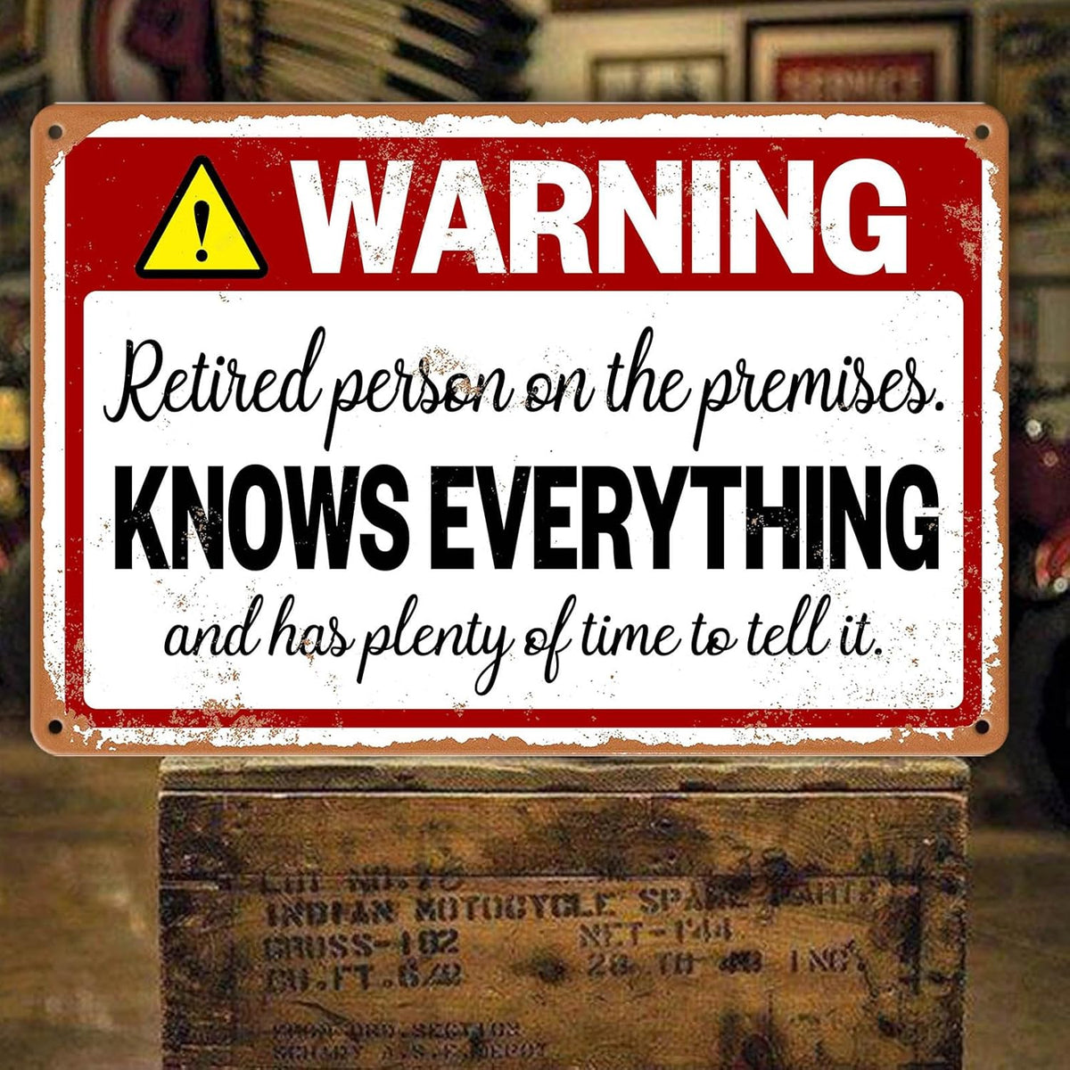 Retirement Signs Funny Retirement Gifts For Men Dad Jokes Sign Metal Patio Signs Warning Retired Person On Premises Knows Everything Metal Tin Signs Happy Retirement Yard Sign Humorous Retirement 1748252534025.jpg