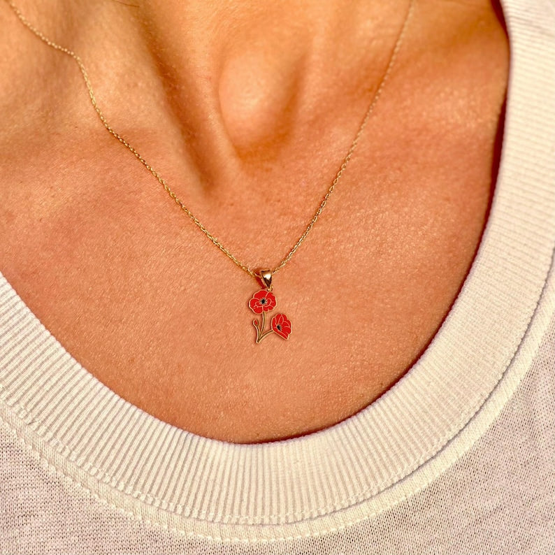 Poppy Flower Necklace August Birth Flower Tiny Birth Flower Necklace Gift For Her Birth Flower Jewelry Dainty Floral Necklaces For Women 1748941547010.jpg