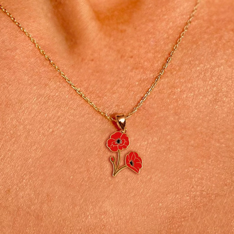 Poppy Flower Necklace August Birth Flower Tiny Birth Flower Necklace Gift For Her Birth Flower Jewelry Dainty Floral Necklaces For Women 1748941547025.jpg