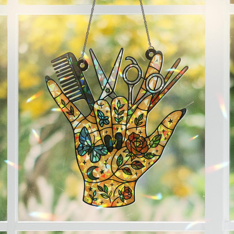 Hair Salon Holographic Suncatcher Ornament Hair Tool Decor Gift For Hairstylist Mom Mother S Day Gift For Hairdresser Salon Window Art 1748942099903.jpg