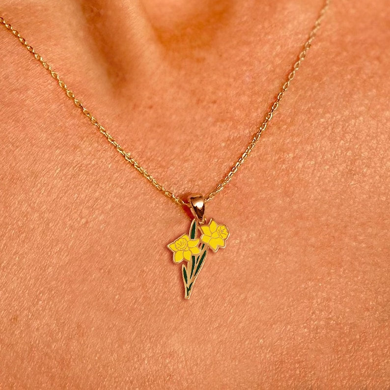 Daffodil Flower Necklace March Birth Flower Cute Necklace Dainty Minimalist Necklace Gifts For Her Flower Charm Necklace Womens Gifts 1749176726785.jpg