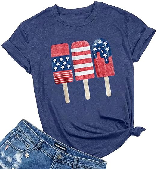 Womens American Flag Popsicle T Shirts Tops 4th Of July Patriotic Funny Graphic Tees 1749699412459.jpg