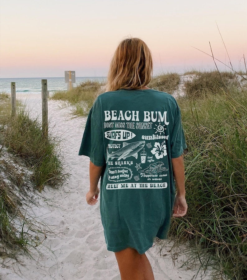 Beach Bum Tee Preppy Shirt Y2k Wearing Coconut Girl Tee Shark Lover Gift Womans Clothing Ocean Surf Shirt 1750237520031.jpg