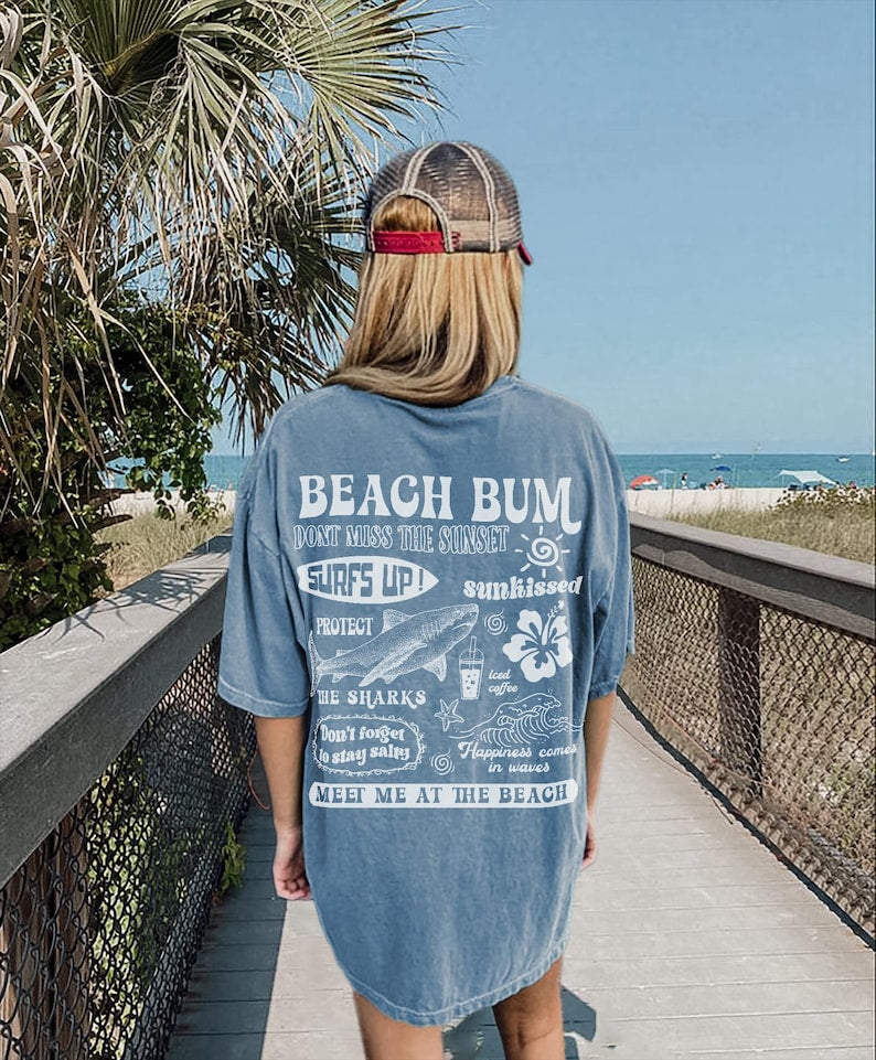 Beach Bum Tee Preppy Shirt Y2k Wearing Coconut Girl Tee Shark Lover Gift Womans Clothing Ocean Surf Shirt 1750237520056.jpg