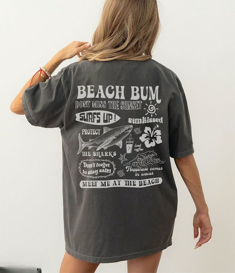 Beach Bum Tee Preppy Shirt Y2k Wearing Coconut Girl Tee Shark Lover Gift Womans Clothing Ocean Surf Shirt 1750237585004.jpg