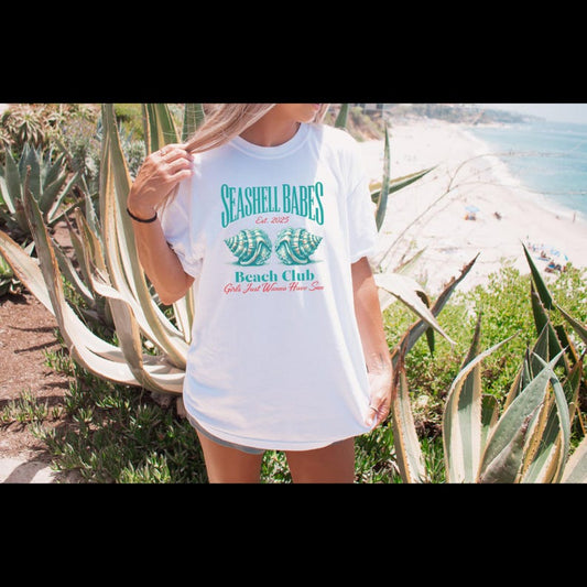 Seashell Babes Est 2025 Unisex Garment Dyed T Shirt Beach Club Girls Just Wanna Have Sun Summer Beach Tee Ocean Lover Shirt Coastal 1750301759270.jpg