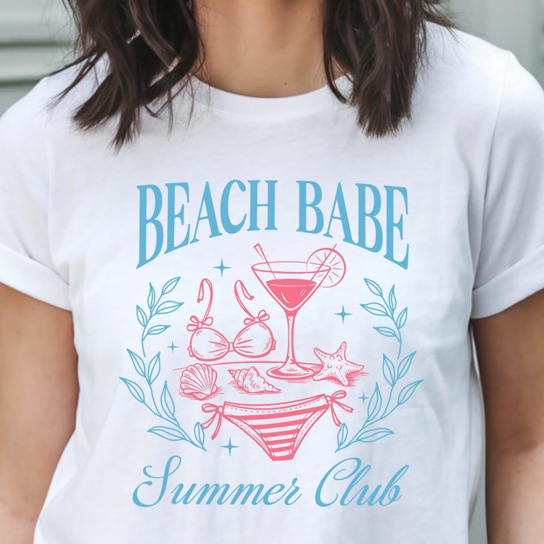 Beach Babe Summer Club T Shirt  Retro Bikini And Cocktail T Shirt  Cute Coastal Graphic For Girls Trip Shirts  Beachwear 1750304062175.jpg