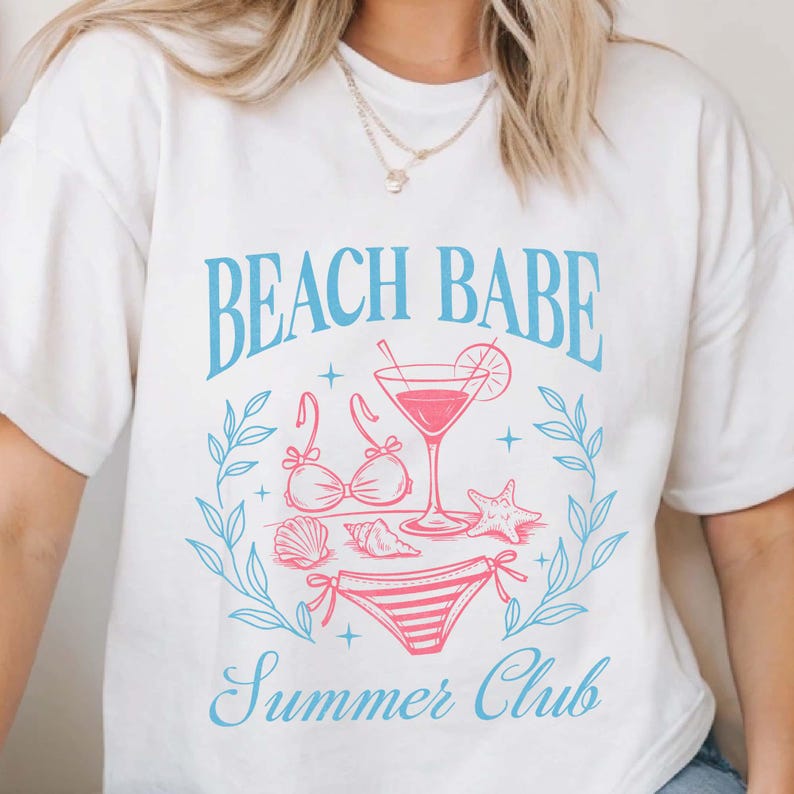Beach Babe Summer Club T Shirt  Retro Bikini And Cocktail T Shirt  Cute Coastal Graphic For Girls Trip Shirts  Beachwear 1750304062813.jpg