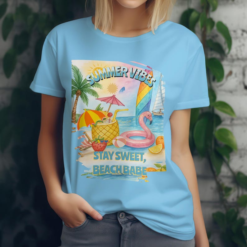 Summer Vibes Beach Babe Shirt  Cute Flamingo T Shirt  Tropical Vacation Tee  Pool Party Gift  Aesthetic Summer Outfit  Stay Sweet Top 1750304558587.jpg