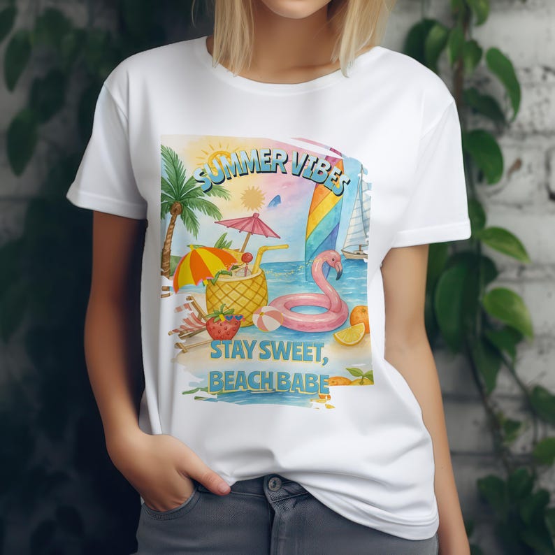 Summer Vibes Beach Babe Shirt  Cute Flamingo T Shirt  Tropical Vacation Tee  Pool Party Gift  Aesthetic Summer Outfit  Stay Sweet Top 1750304558657.jpg
