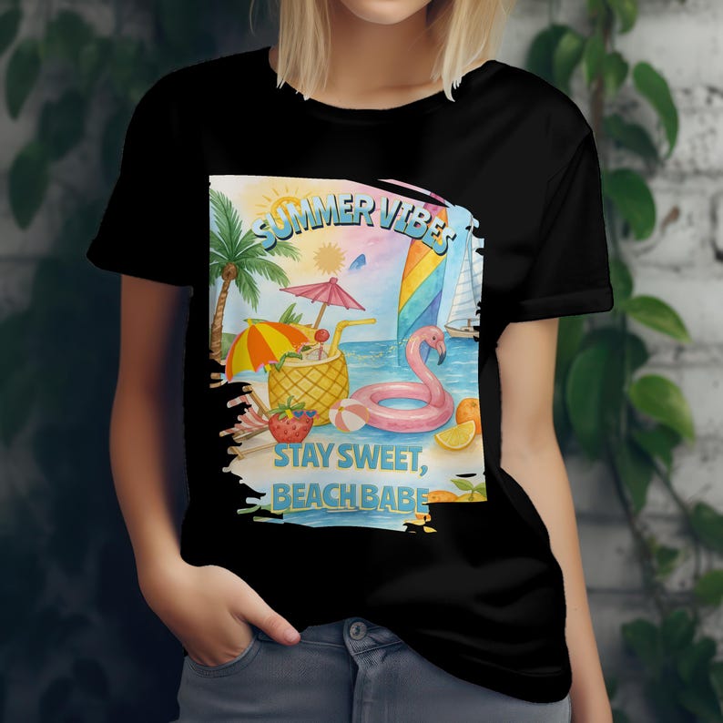 Summer Vibes Beach Babe Shirt  Cute Flamingo T Shirt  Tropical Vacation Tee  Pool Party Gift  Aesthetic Summer Outfit  Stay Sweet Top 1750304559188.jpg