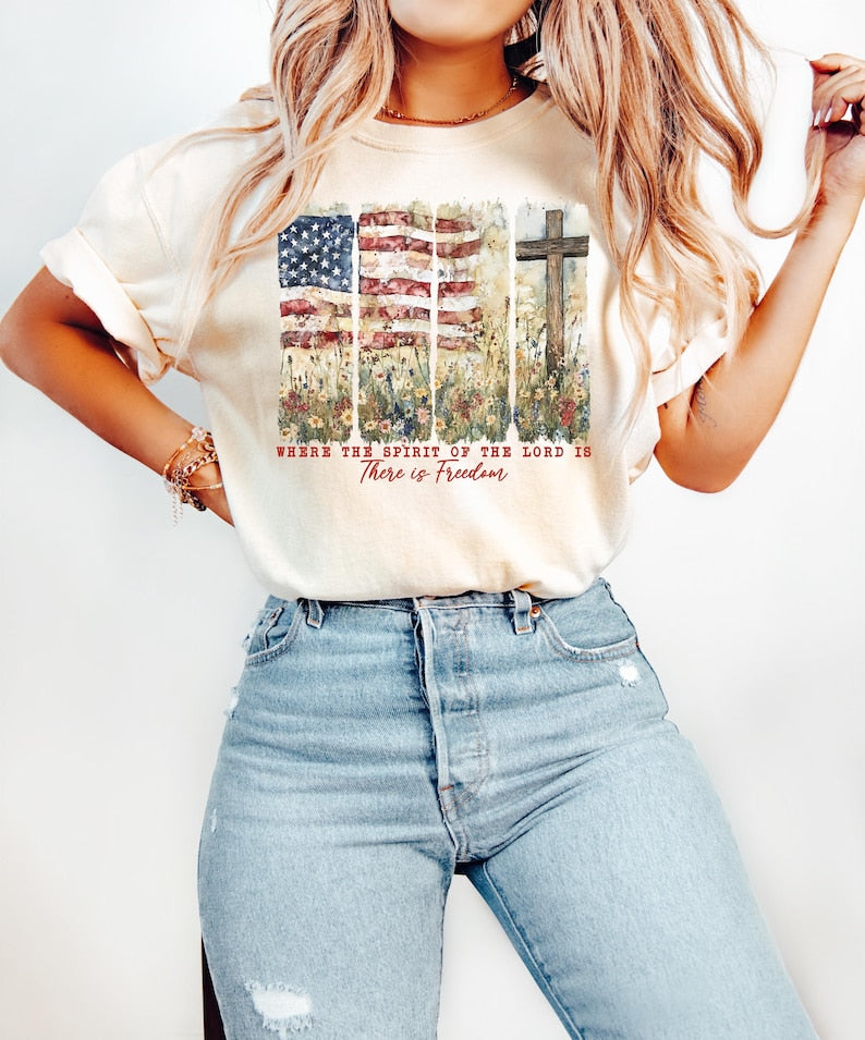 Where The Spirit Of The Lord Is There Is Freedom Shirt Christian 4hth Of July Shirt Patriotic Shirt Bible Verse Tee American Flag Shirt 1750304684515.jpg