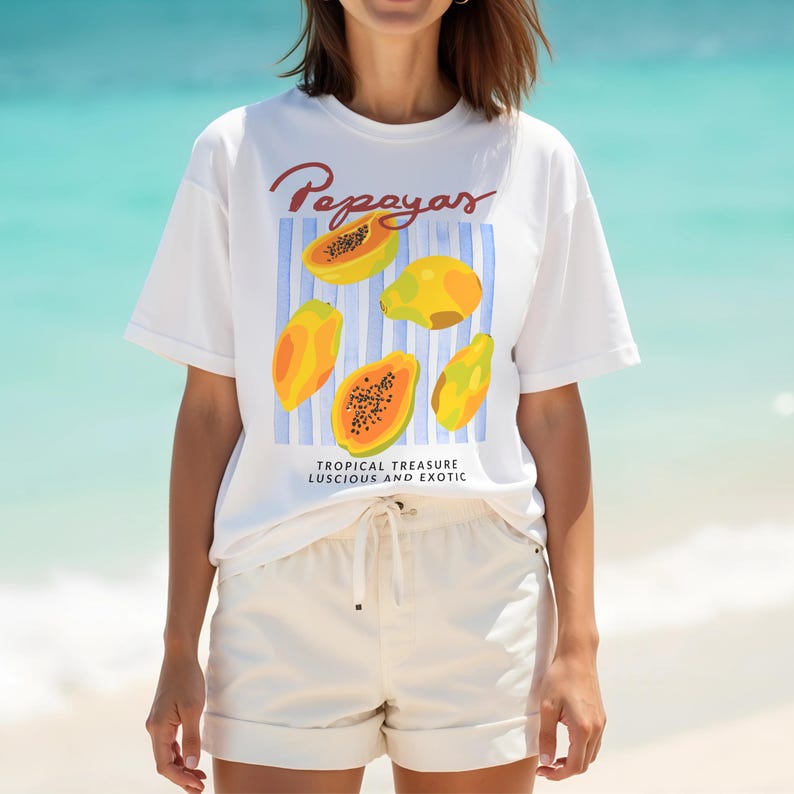 Papaya Shirt Womens Graphic Tees With Fruit Design Tropical Summer Fruit Shirt Coastal Aesthetic Tee Coconut Girl Trendy Top 1750308165630.jpg
