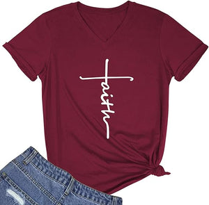 Faith Graphic V Neck Cute Tee Shirts Tops 1750308245769.jpg