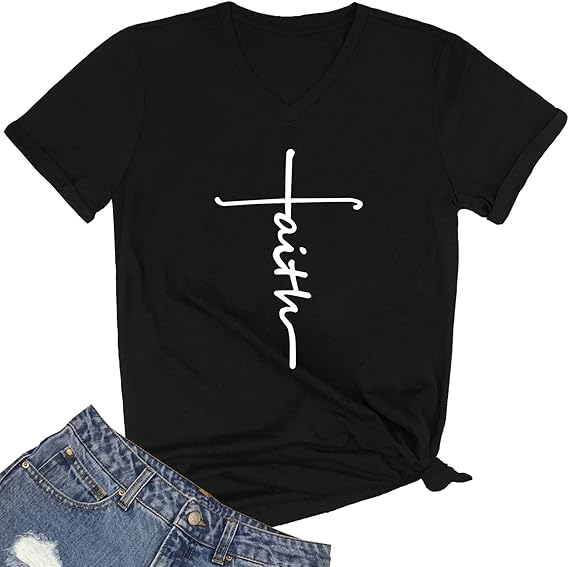 Faith Graphic V Neck Cute Tee Shirts Tops 1750308245941.jpg