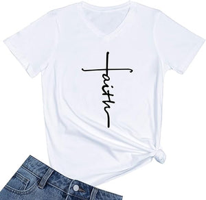 Faith Graphic V Neck Cute Tee Shirts Tops 1750308246335.jpg