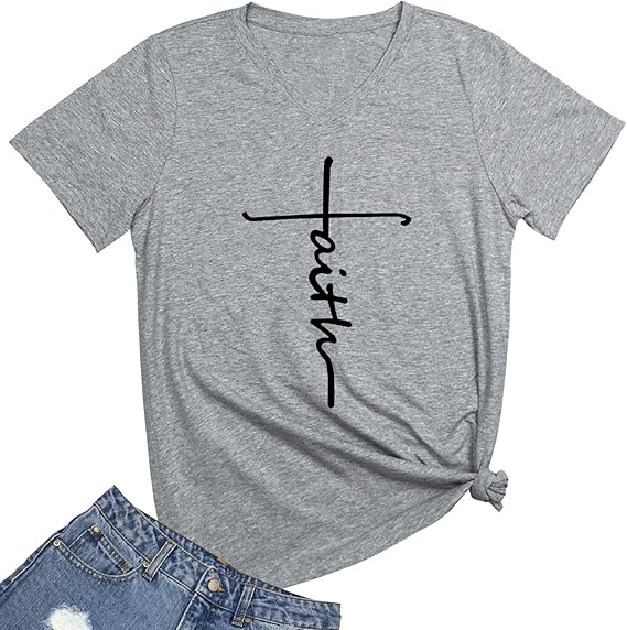 Faith Graphic V Neck Cute Tee Shirts Tops 1750308246455.jpg