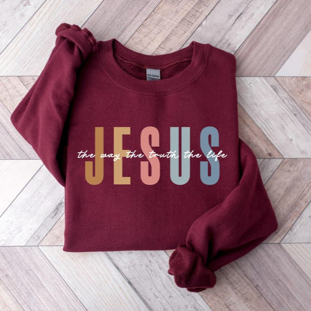 Jesus The Way The Truth The Life Sweatshirt Womens Religious Sweatshirt Faith Sweatshirt Christian Sweatshirt Bible Verse Jesus Lover 1750327248003.jpg