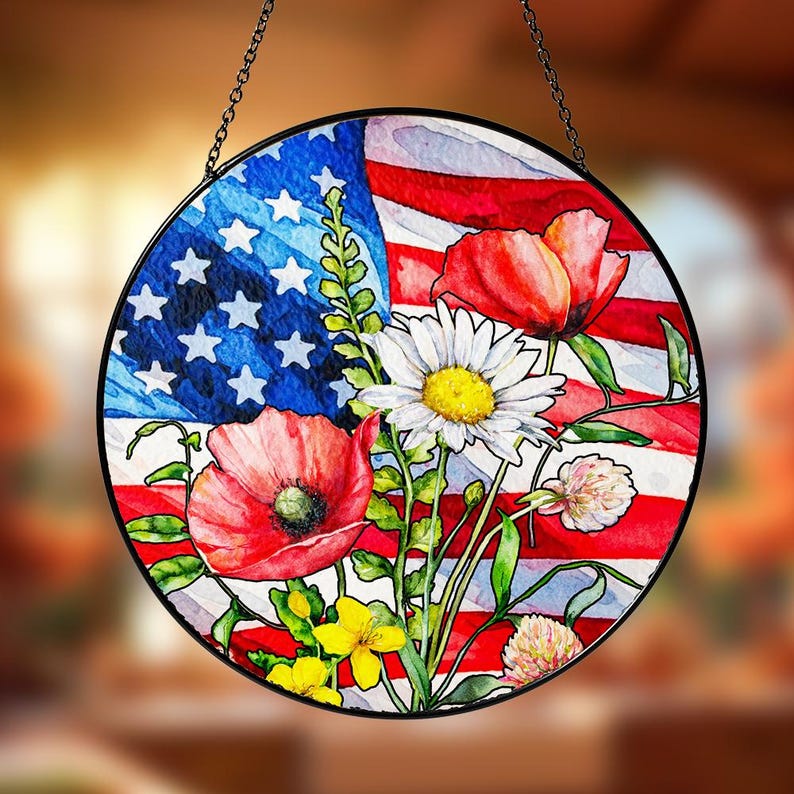 American Flag Floral Stained Glass Suncatcher Patriotic Wildflower Usa Suncatcher Boho 4th Of July Hangging Decor 1750470887816.jpg