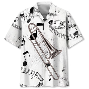 Trombone Black and White Hawaiian Shirt Trombone Hawaiian Shirt