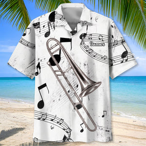 Trombone Black and White Hawaiian Shirt Trombone Hawaiian Shirt