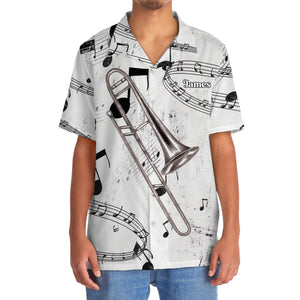 Trombone Black and White Hawaiian Shirt Trombone Hawaiian Shirt