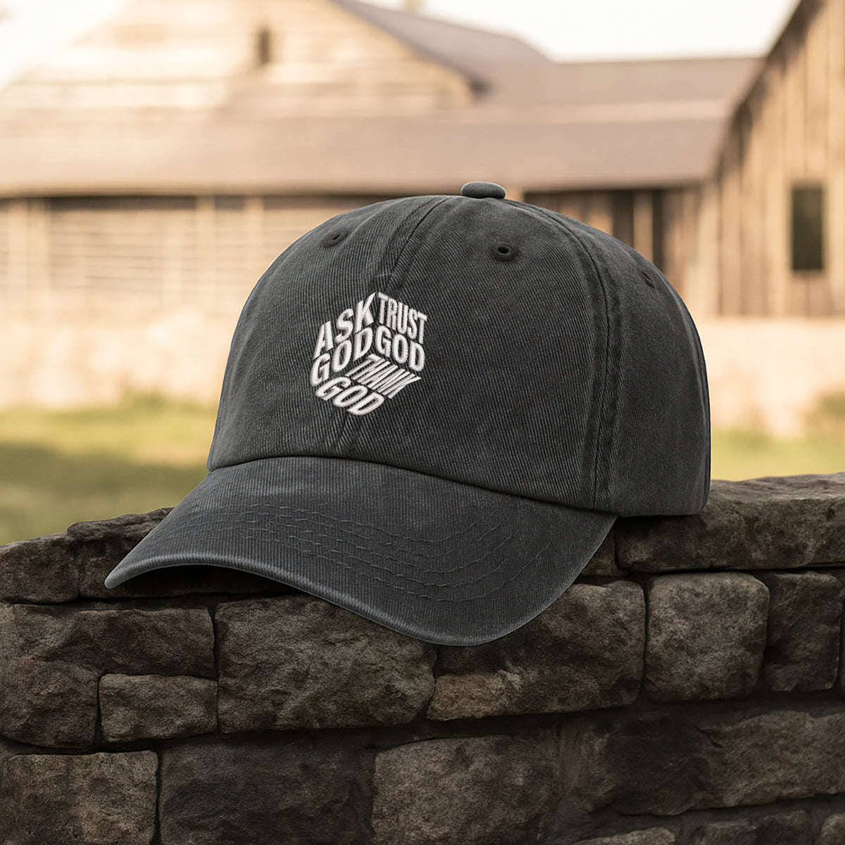 Ask God Trust God Thank God Embroidered Cap 1751432184410.jpg