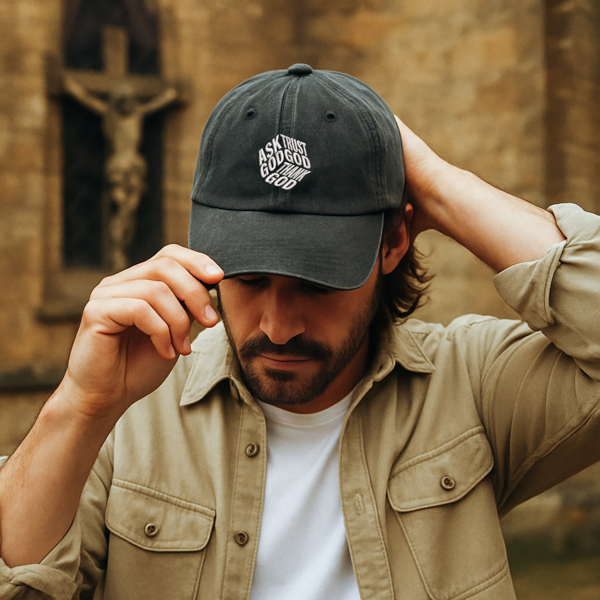 Ask God Trust God Thank God Embroidered Cap 1751432184455.jpg