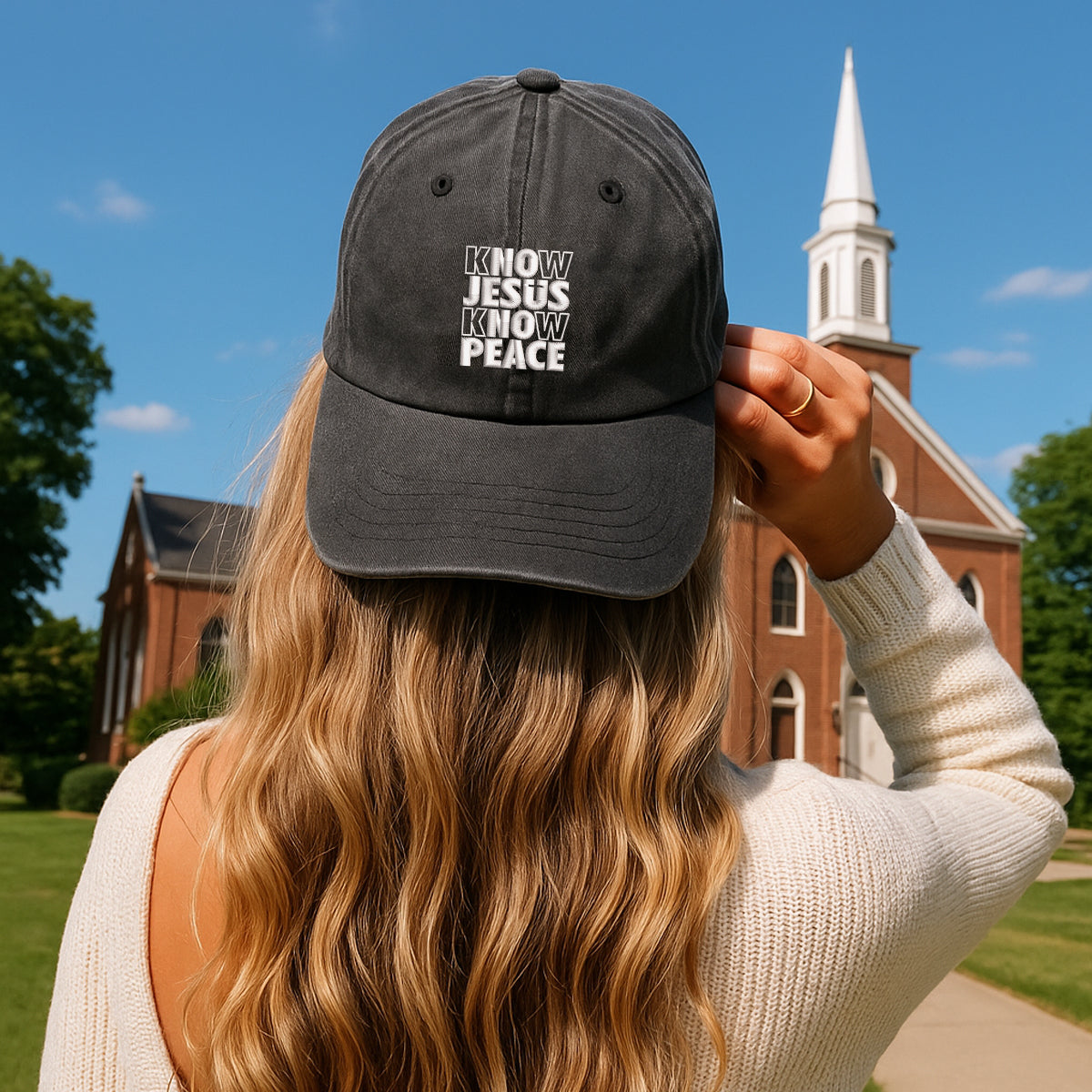 Know Jesus Know Peace Embroidered Cap 1751432229708.jpg