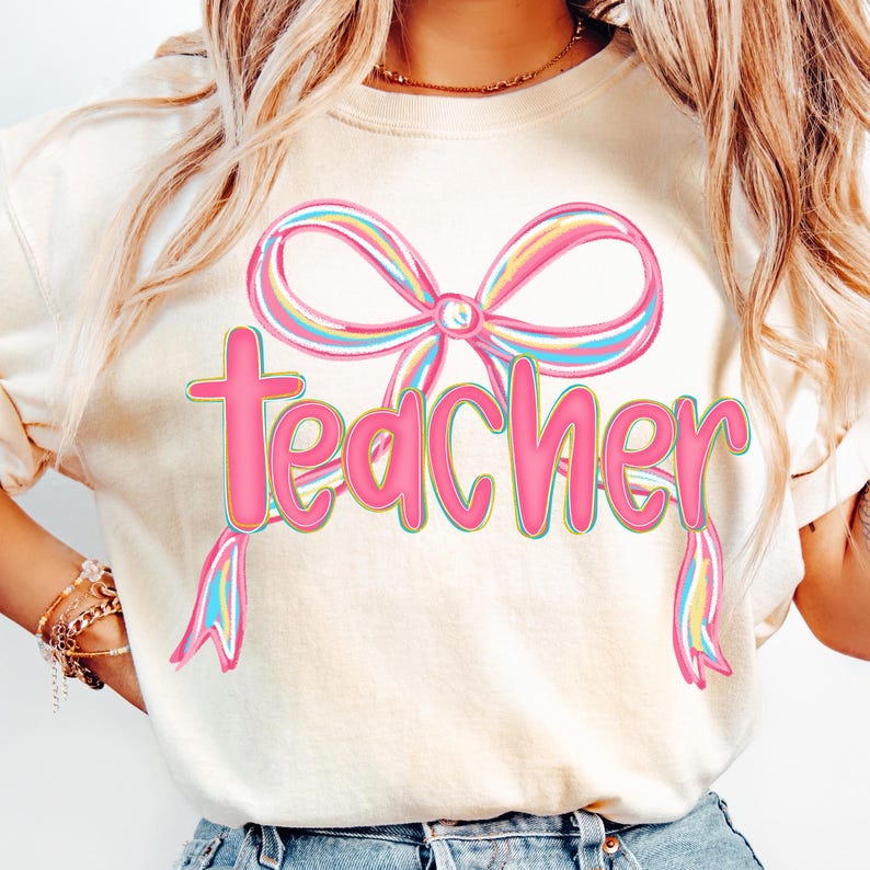 Teacher Coquette Shirt Girly Teacher Shirt Preppy Back To School T Shirt Teacher Life Shirt Pink Teacher Bow Shirt Retro Teach Shirt 1751507562406.jpg