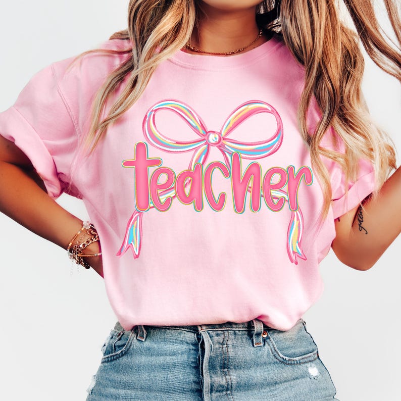 Teacher Coquette Shirt Girly Teacher Shirt Preppy Back To School T Shirt Teacher Life Shirt Pink Teacher Bow Shirt Retro Teach Shirt 1751507562426.jpg