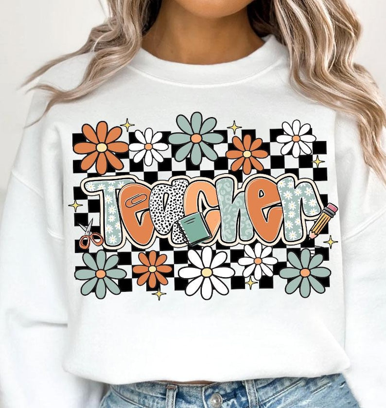 Retro Teacher Shirt Groovy Floral Teacher Shirt Preppy Teacher Life T Shirt Teacher Appreciation Sweatshirt Teacher Wildflowers 1751511346655.jpg