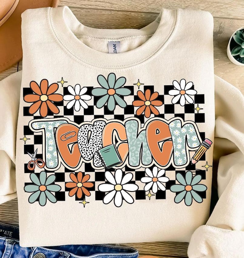 Retro Teacher Shirt Groovy Floral Teacher Shirt Preppy Teacher Life T Shirt Teacher Appreciation Sweatshirt Teacher Wildflowers 1751511346724.jpg