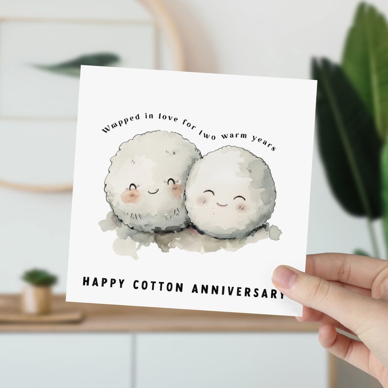 Second Wedding Anniversary Card With Cute Cotton Balls 2nd Anniversary Card Happy Cotton Anniversary For Wife Husband Girlfriend Boyfriend 1752464704341.jpg