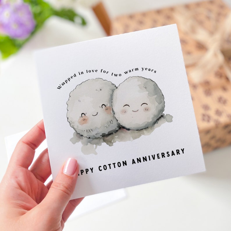 Second Wedding Anniversary Card With Cute Cotton Balls 2nd Anniversary Card Happy Cotton Anniversary For Wife Husband Girlfriend Boyfriend 1752464704880.jpg