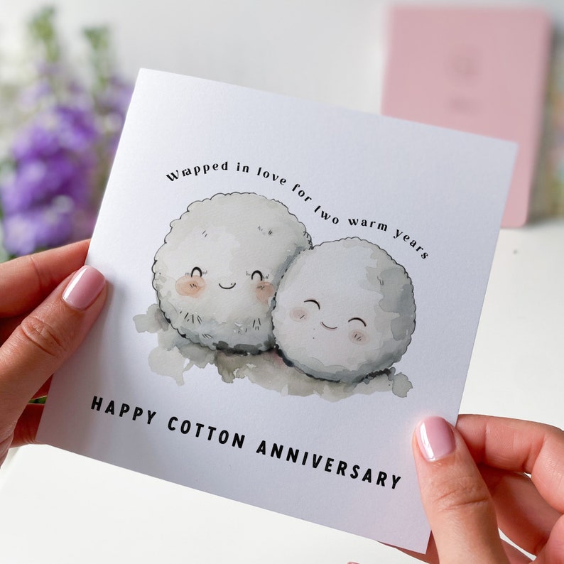 Second Wedding Anniversary Card With Cute Cotton Balls 2nd Anniversary Card Happy Cotton Anniversary For Wife Husband Girlfriend Boyfriend 1752464704931.jpg