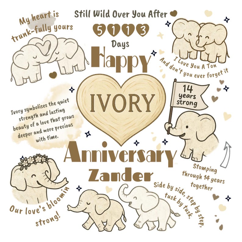 Ivory 14th Wedding Anniversary Card Cute Elephant Design Personalised 14 Years Married Card For Husband Wife Or Partner 1752657974931.jpg