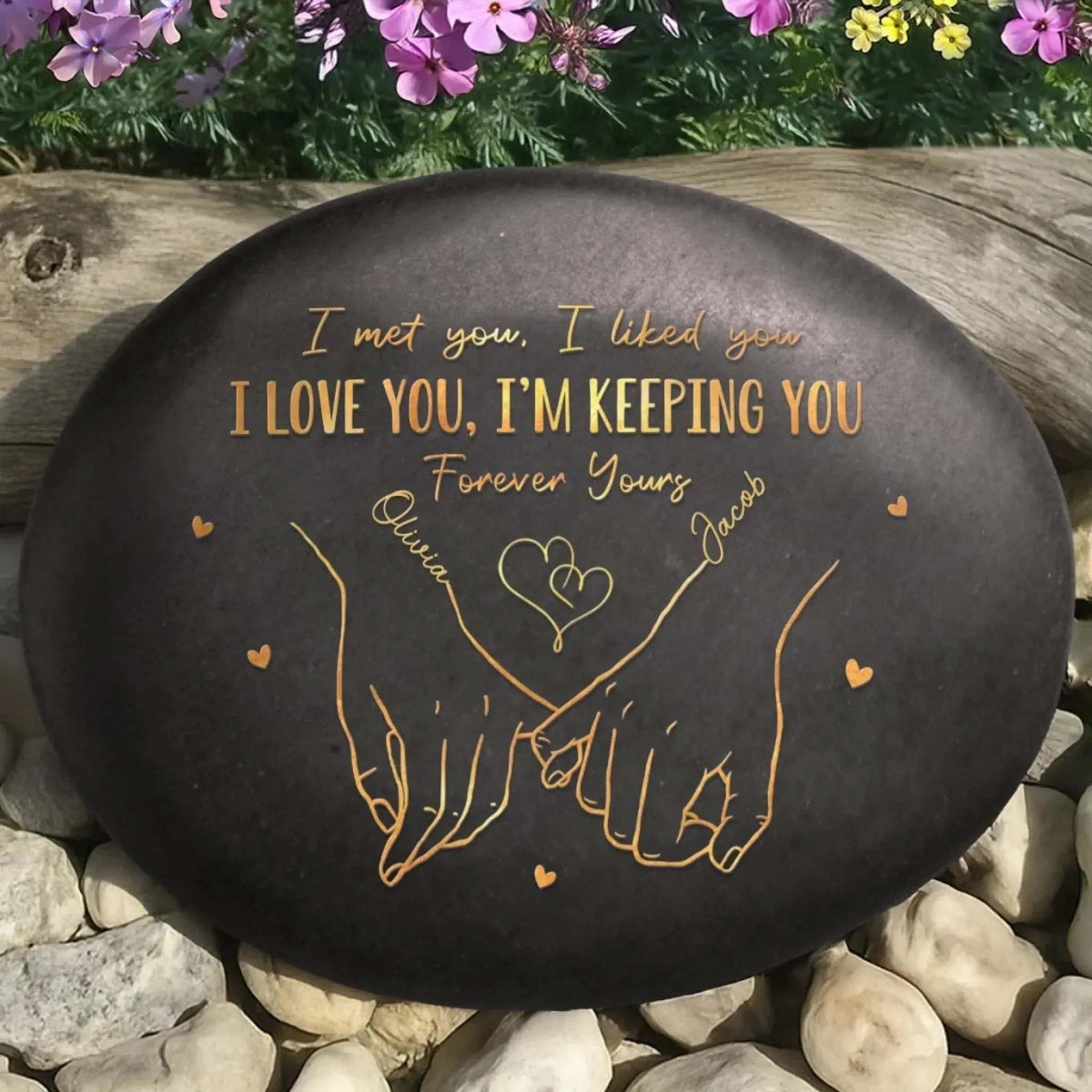Custom Printed Rock - Personalized Anniversary Wedding Gifts For Husband And Wife, Him And Her - Hand In Hand