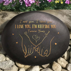 Custom Printed Rock - Personalized Anniversary Wedding Gifts For Husband And Wife, Him And Her - Hand In Hand