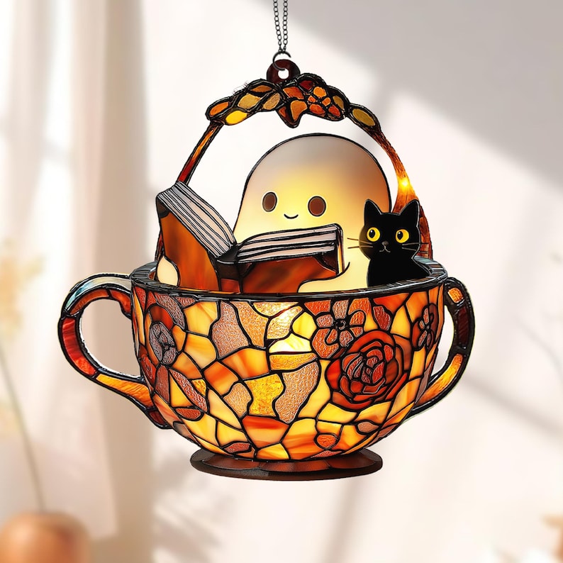 Cute Ghost Reading Book Suncatcher Ghost And Black Cat In Teacup Acrylic Window Hanging Book Lover Gift Ghost Ornament Ghost In Teacup 1755073174359.jpg