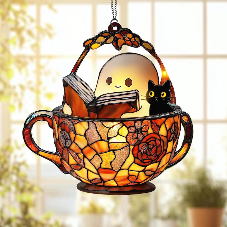 Cute Ghost Reading Book Suncatcher Ghost And Black Cat In Teacup Acrylic Window Hanging Book Lover Gift Ghost Ornament Ghost In Teacup 1755073174391.jpg