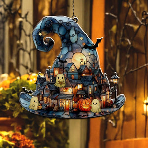 Witch Hat Village Acrylic Suncatcher Halloween Town Faux Stained Glass Window Hangingspooky Home Decor For Halloweencute Ghost Suncatcher 1755074008506.jpg