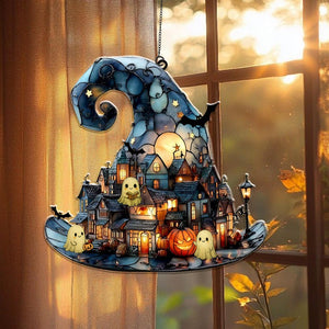 Witch Hat Village Acrylic Suncatcher Halloween Town Faux Stained Glass Window Hangingspooky Home Decor For Halloweencute Ghost Suncatcher 1755074008516.jpg