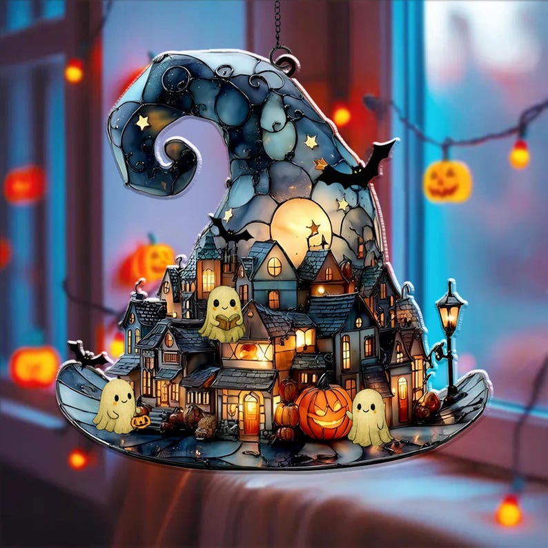 Witch Hat Village Acrylic Suncatcher Halloween Town Faux Stained Glass Window Hangingspooky Home Decor For Halloweencute Ghost Suncatcher 1755074008528.jpg