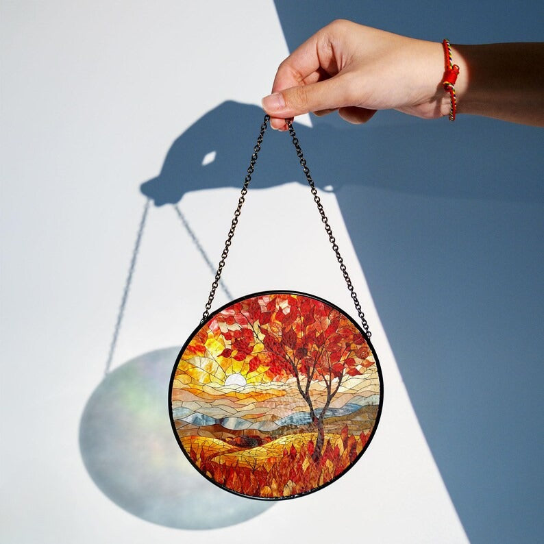 Sunset Fall Leaves Window Stained Glass Suncatcher Window Hanger Housewarming Gift Indoor Decor Rustic Home Decor Autumn Gift 1755489491859.jpg