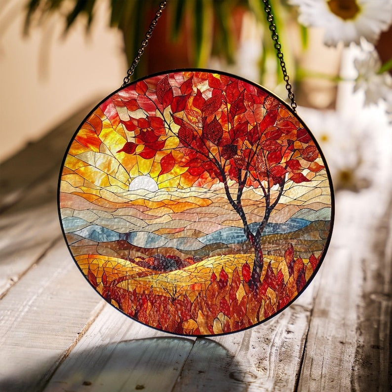 Sunset Fall Leaves Window Stained Glass Suncatcher Window Hanger Housewarming Gift Indoor Decor Rustic Home Decor Autumn Gift 1755489491881.jpg