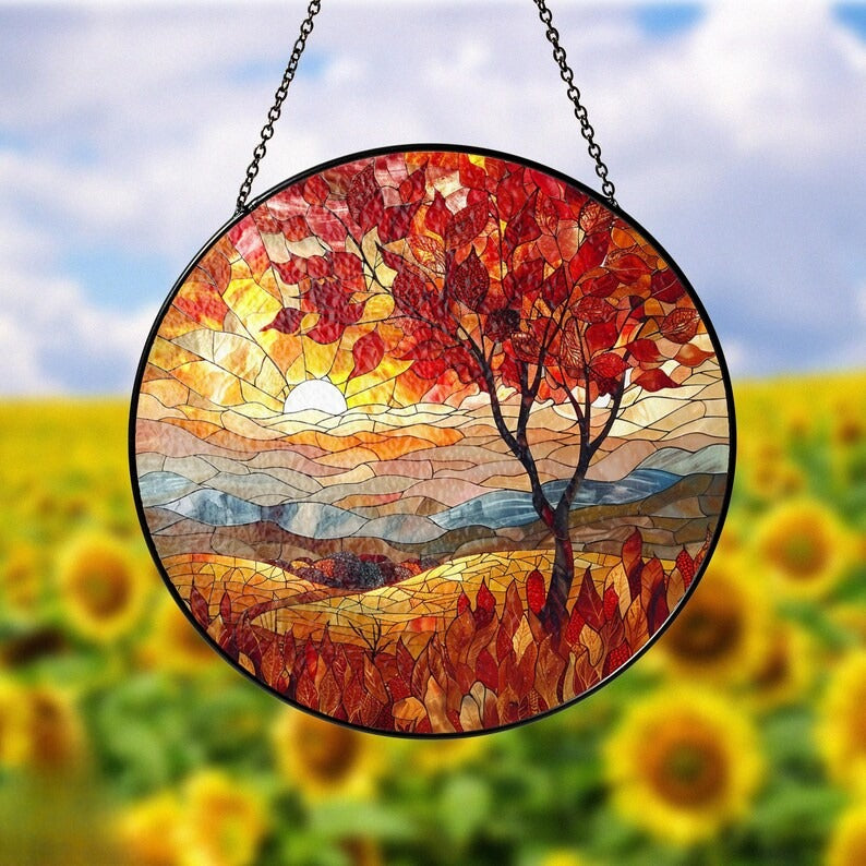 Sunset Fall Leaves Window Stained Glass Suncatcher Window Hanger Housewarming Gift Indoor Decor Rustic Home Decor Autumn Gift 1755489491980.jpg