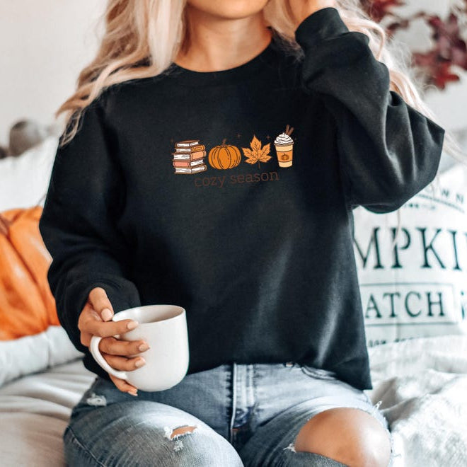 Cozy Season Sweatshirt Books Lover Fall Gift Womens Pumpkin Season Shirt Cute Pumpkin Shirt Autumn Leaf Shirt Fall Coffee Latte Shirt 1755490458613.jpg